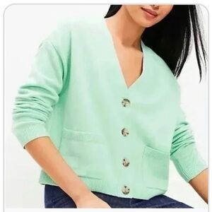 LOFT Mint Green Relaxed V-Neck Button Cardigan
